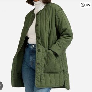 Everlane Quilted Olive Green Button-Front Jacket
